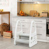 Kids step stool in gray with armrests, designed for potty training and independence, featuring non-slip steps and.