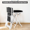 Folding patio bistro set featuring two chairs and a round coffee table with black tempered glass, ideal for outdoor.