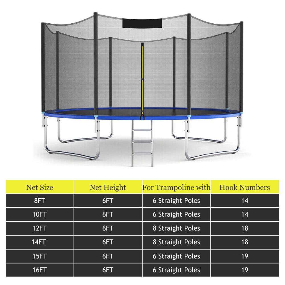 8FT trampoline safety enclosure net made of premium PE material, designed for 6 straight poles, offering high.
