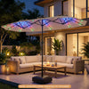 Double-sided 13 FT patio umbrella with color-changing solar LED lights, providing a large sunshade area for outdoor.