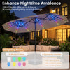 Double-sided 13 FT patio umbrella with color-changing solar LED lights, featuring 12 lighting modes for enhanced.