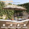 Double-sided 13 FT patio umbrella in brown with solar LED lights, featuring tear-resistant polyester and 3 air vents.