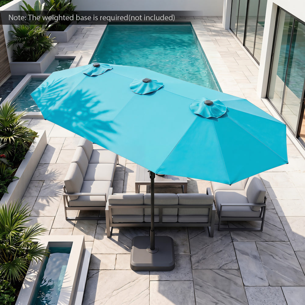 13 FT Double-Sided Patio Umbrella Large Rectangle Market Umbrella with 36 LED Lights-Turquoise - Gallery View 1 of 10