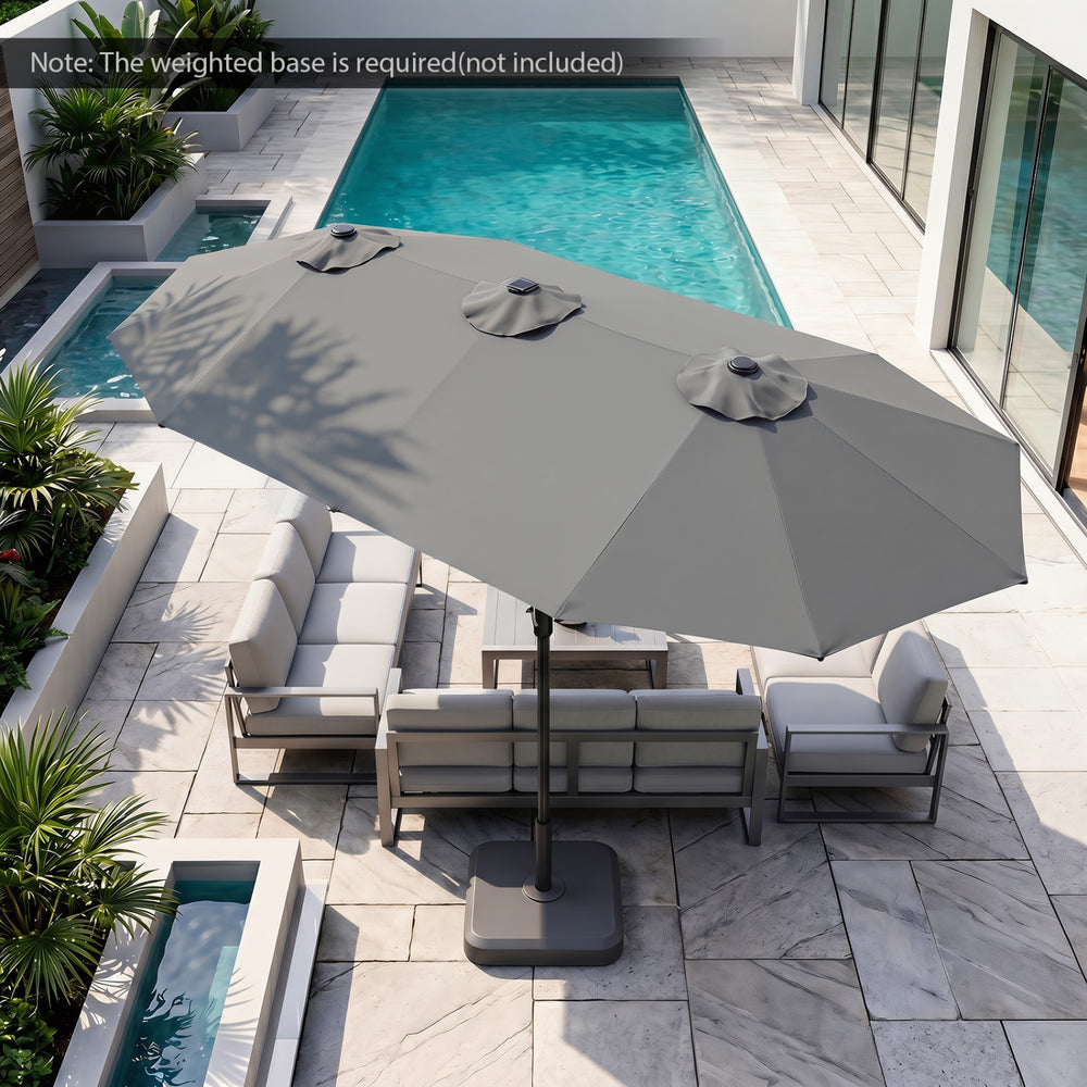 13 FT Double-Sided Patio Umbrella Large Rectangle Market Umbrella with 36 LED Lights-Gray - Gallery View 1 of 10