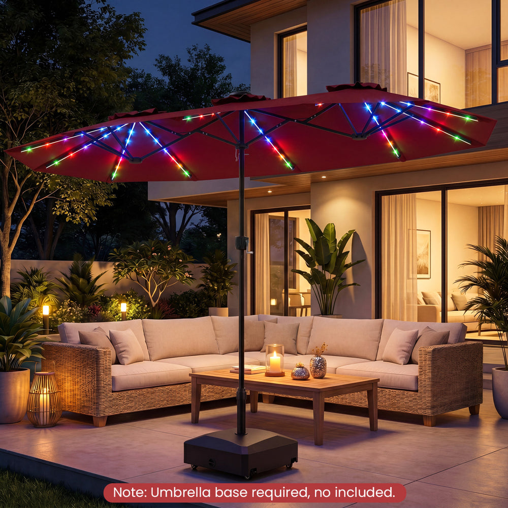 13 FT Double-Sided Patio Umbrella with Color-Changing Flowing Solar LED Lights-Red - Gallery View 1 of 10