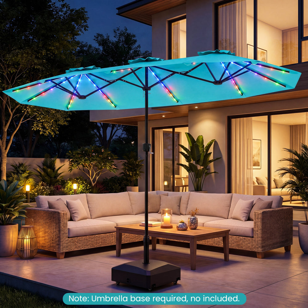 13 FT Double-Sided Patio Umbrella with Color-Changing Flowing Solar LED Lights-Turquoise - Gallery View 1 of 10