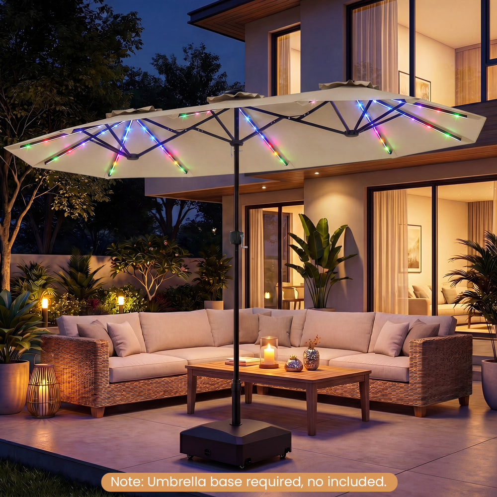 13 FT Double-Sided Patio Umbrella with Color-Changing Flowing Solar LED Lights-Beige - Gallery View 1 of 10