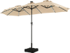 Large 13 FT double-sided patio umbrella with 108 LED lights, crank lift, and sturdy base for outdoor use.