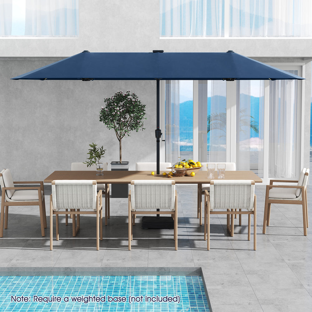 13 FT Large Patio Umbrella with LED Solar Lights and Crank Handle-Navy - Gallery View 1 of 11