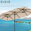 Double-sided 13 ft beige patio umbrella with crank handle and 12 sturdy ribs for stability, perfect for outdoor shade.
