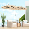 Double-sided 13 feet patio umbrella in beige with crank handle, providing ample shade for outdoor spaces like decks and.