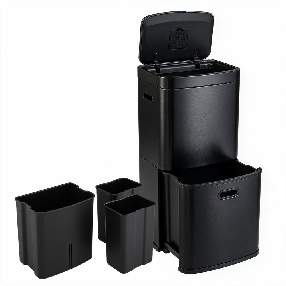 13 Gal Kitchen Trash Can with 3 Removable Bins-Black - Gallery View 1 of 1