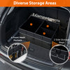 Car trunk organizer featuring 3 compartments, 6 pockets, and a collapsible design for efficient storage and easy access.