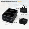 Car trunk organizer with removable divider, 3 compartments, and 6 pockets, made of durable black Oxford fabric.