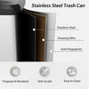 Stainless steel trash can with a soft close lid, 13.2-gallon capacity, and built-in deodorizer compartment for odor.