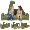 Modular kids play couch in green, featuring soft velvet fabric and high-density foam, perfect for imaginative play and.