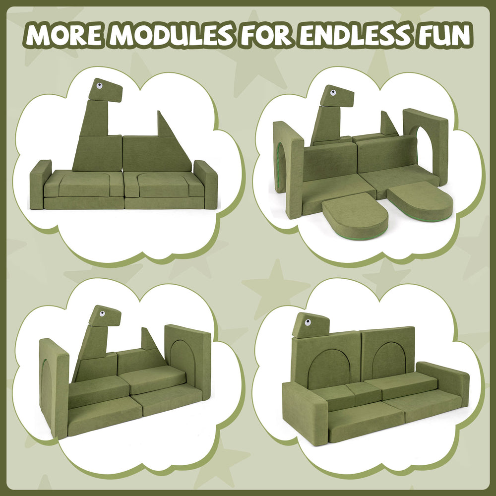 Modular kids play couch set featuring soft velvet fabric and high-density foam, perfect for imaginative play and family.