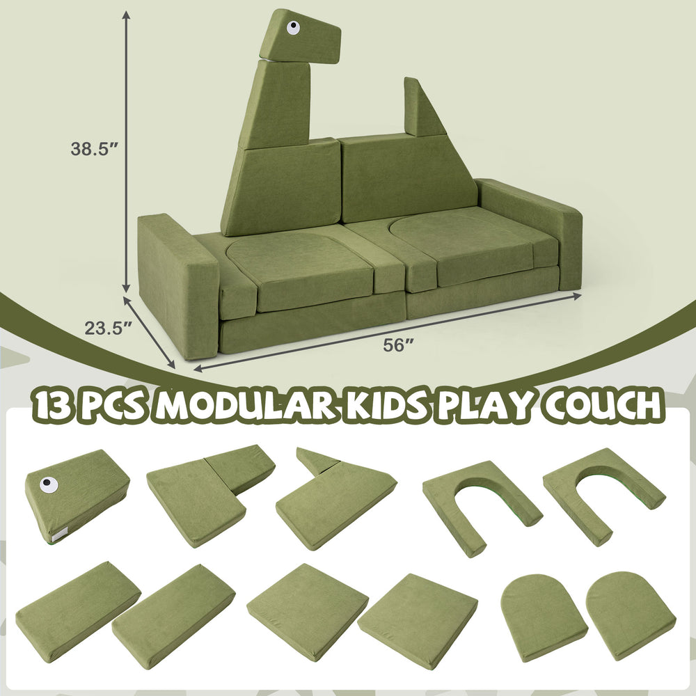 Modular kids play couch featuring 13 soft velvet pieces, perfect for inspiring creativity and family bonding.