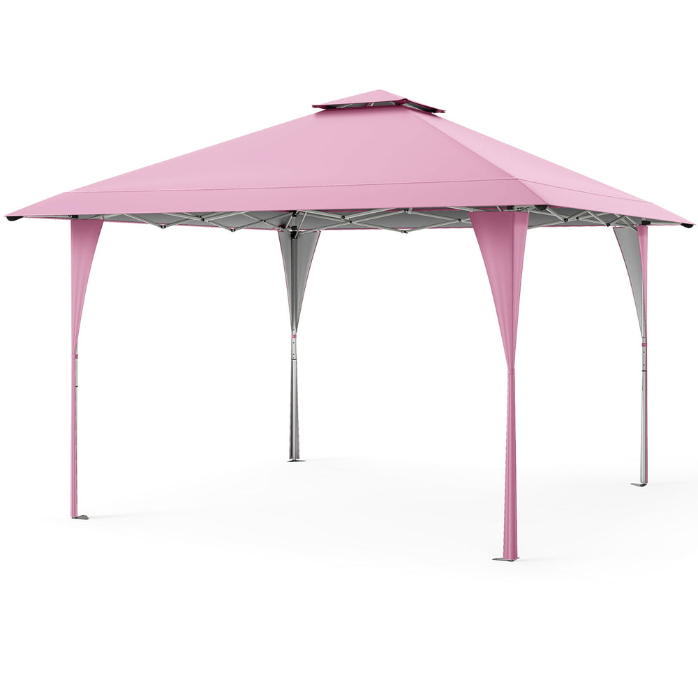 Pink 13 x 13 ft pop-up gazebo with extended eaves, portable carrying bag, ideal for outdoor gatherings and events.