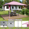 Pink 13 x 13 ft pop-up gazebo with extended eaves, adjustable height, and sturdy truss connections for outdoor.