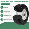 Solid rubber construction of 13 x 6.50-6 flat free tire, designed for heavy load capacity and low maintenance use.