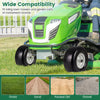 Flat free solid rubber tire and wheel set for riding mowers, featuring a smooth tread for mixed terrain compatibility.
