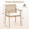 Acacia wood patio dining chair with removable padded cushion, featuring dimensions for optimal comfort and stability.