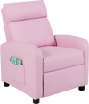 Pink ergonomic PU leather kids recliner lounge sofa with adjustable backrest, side pocket, and sturdy wooden frame for.