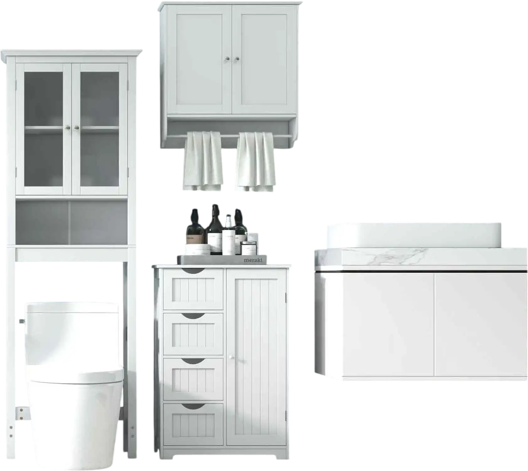 Costway Laundry Room Bundle Wooden Cabinet Wall-Mounted Storage Clothes Dryer Basket 13178792 New
