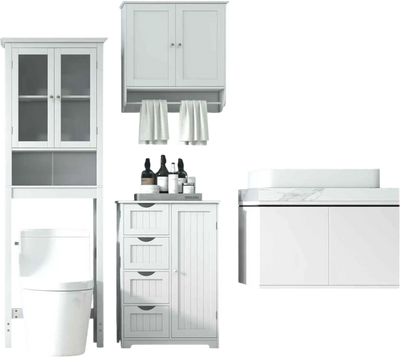 Costway Laundry Room Bundle Wooden Cabinet Wall-Mounted Storage Clothes Dryer Basket 13178792 New