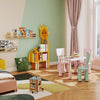 Colorful 2-in-1 kids furniture set featuring a twin bed frame and 3-piece activity table and chair set for playrooms.