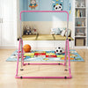 Adjustable pink kids gymnastics bar with 5 height levels, supporting up to 143 lbs for safe indoor practice.