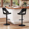 Bar Stools Set of 2 with Enlarged PU Leather Seat and Footrest-Black - Gallery View 1 of 10