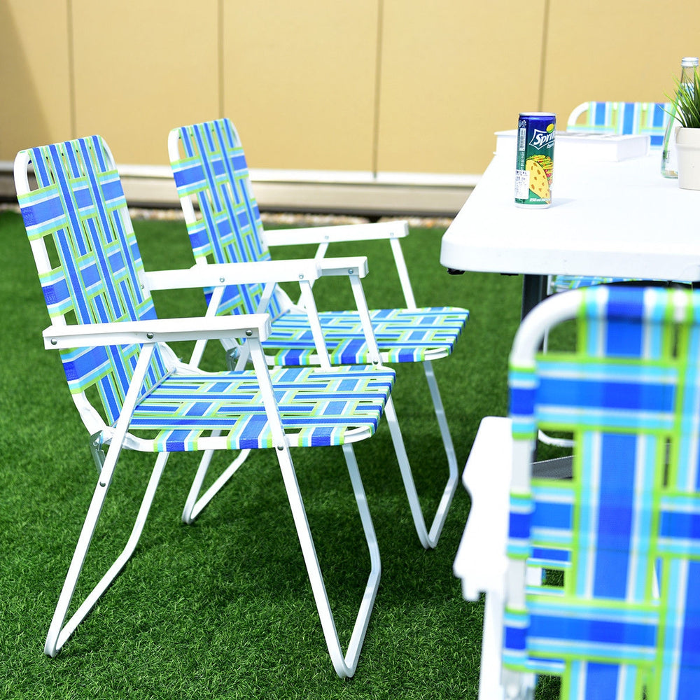 6 pcs Folding Beach Chair Camping Lawn Webbing Chair-Blue - Gallery View 1 of 15