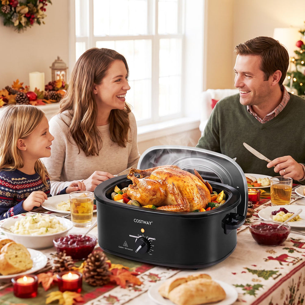 1450W 8 QT Electric Roaster Featuring Self-Basting Lid Holds up to 13.2 LBS Turkey-Black - Gallery View 1 of 11