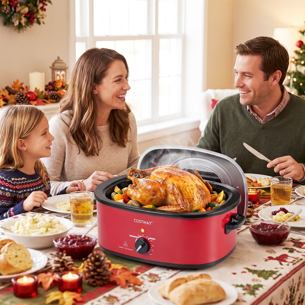 1450W 8 QT Electric Roaster Featuring Self-Basting Lid Holds up to 13.2 LBS Turkey-Red - Gallery View 1 of 10