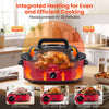 Red 1450W 8 QT electric roaster with self-basting lid, ideal for cooking up to 13.2 lbs turkey for family gatherings.