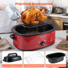 Electric roaster in red with self-basting lid and roasting rack, perfect for cooking a 13.2 lbs turkey for gatherings.