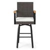 Single One Outdoor 360° swivel bar stool showcasing brown PE rattan, ergonomic armrests, and a soft cushion, ideal for.