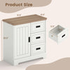 Farmhouse sideboard buffet cabinet with sliding doors, featuring three drawers and a spacious top for kitchen storage.