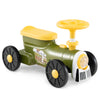 Green ride-on toy with steering wheel, train whistle sound, and under-seat storage for kids aged 19-36 months.