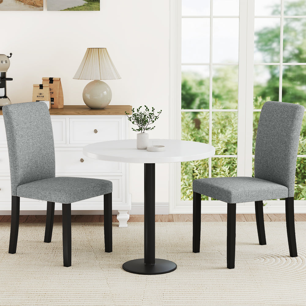 Mid-century modern dining chair set of 2 in gray with rubber wood legs, ideal for home or cafe dining.