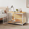 40-inch dog crate furniture with dual lockable doors, natural wood finish, ideal as a side table for pet safety.