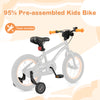 14-inch kids bike with adjustable seat, dual brake system, and removable training wheels for ages 3-5, tools included.