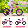 14-inch pink kids bike with removable training wheels, adjustable seat, and dual brake system for ages 3-5.