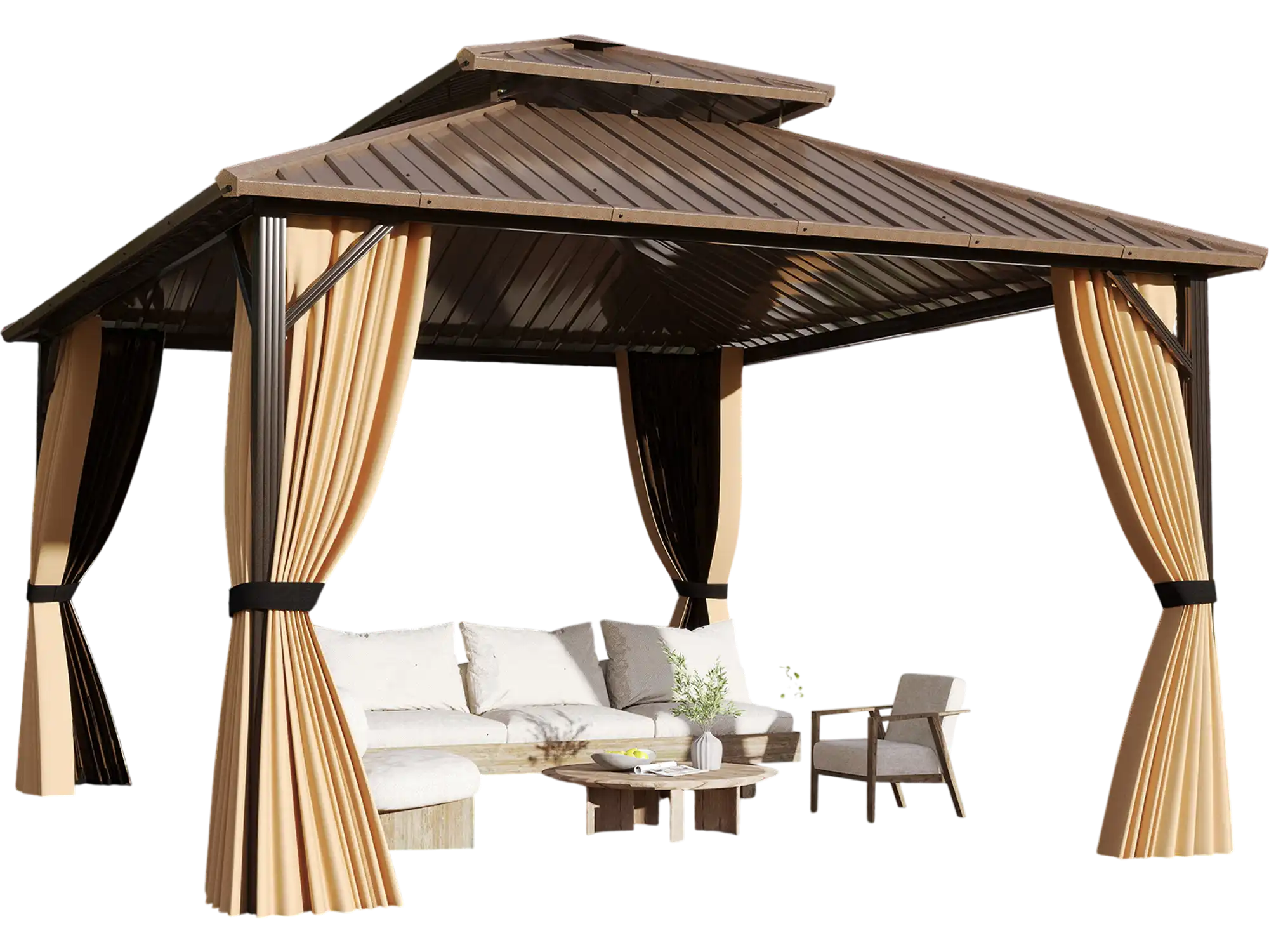 Costway 14' x 12' Hardtop Gazebo Outdoor Pergola Patio Garden Party Tent Coffee 794325618 New