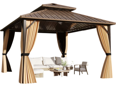 Costway 14' x 12' Hardtop Gazebo Outdoor Pergola Patio Garden Party Tent Coffee 794325618 New