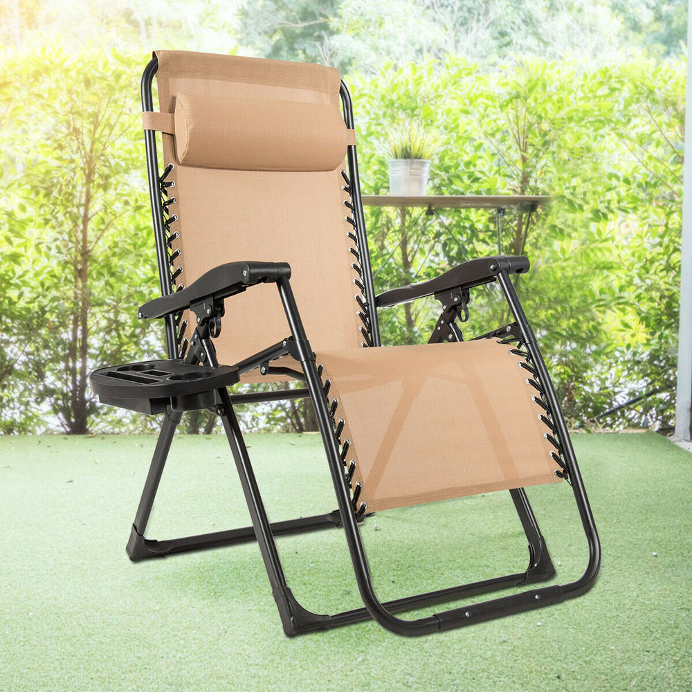 Oversize Lounge Chair with Cup Holder of Heavy Duty for outdoor-Beige - Gallery View 1 of 7