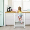 Kids step stool learning helper in gray, featuring safety handrails and non-slip steps for kitchen and potty training.