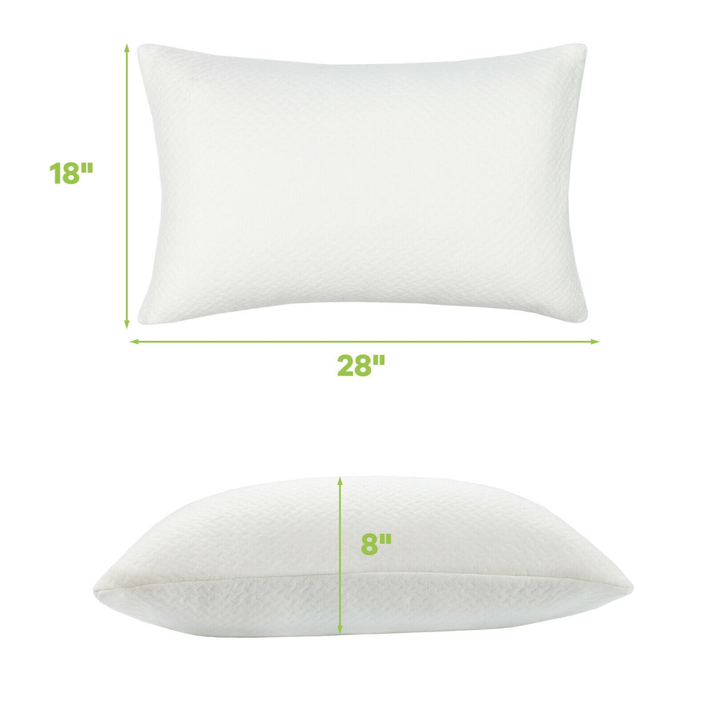 Set of 2 shredded memory foam bed pillows, 28x18 inches, with breathable bamboo cooling cover for comfortable sleep.